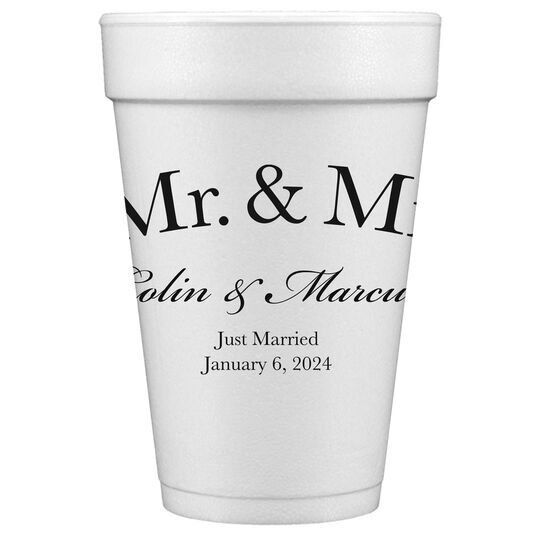 Mr  & Mr Arched Styrofoam Cups